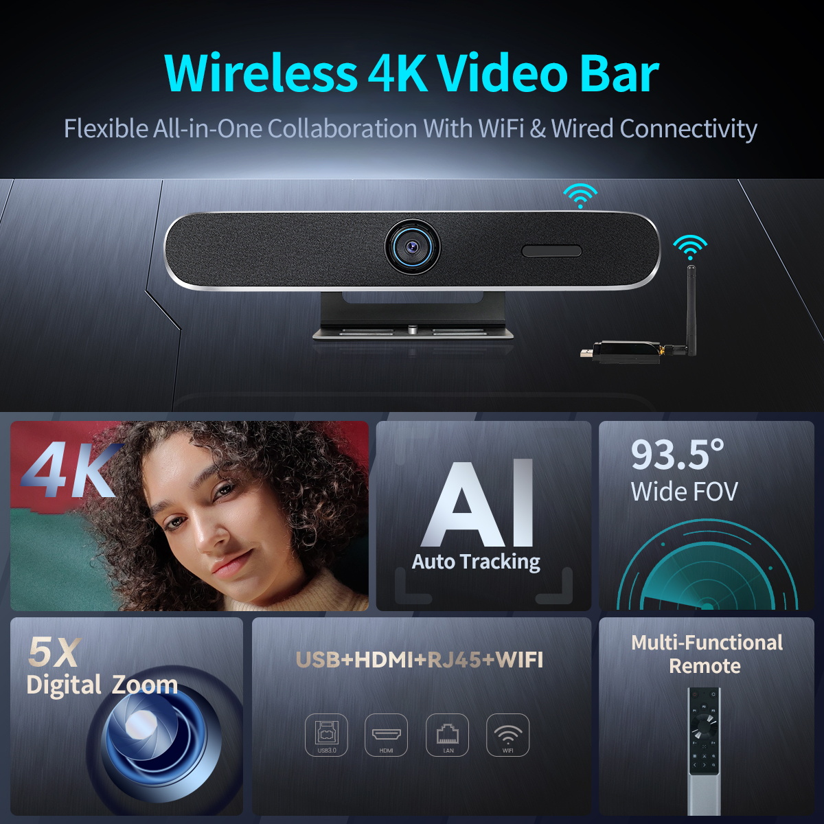 4K Wired and Wireless All in one Video Bar